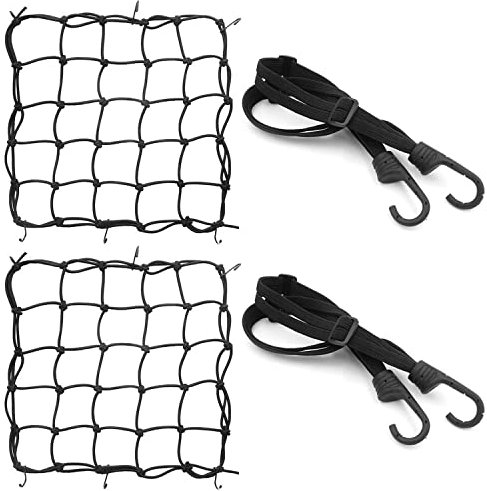 2 Rete Ragno e 2 Moto Elastica con Ganci per Fissare i Bagagli Casco Elastici per Portapacchi Moto (2+2)