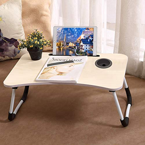 CJCSM Vassoio Colazione, Vassoio da Letto, Tavolo con Gambe Pieghevoli, Supporto per Laptop scrivania Vassoio da Portata scrivania Vassoio Snack per Divano, Letto, Mangiare, Lavoro (Beige)