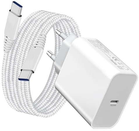 25W Cargador USB C Rápido para Samsung A17 5G A16 A15 A14 A13 Carga Rápida | Enchufe Tipo C y Cable para Samsung A27 A26 A25 A24 A23 A22 A34 A33 A32 S23 S22 S21 S20 FE A52S Cabeza Adaptador Movi USBC