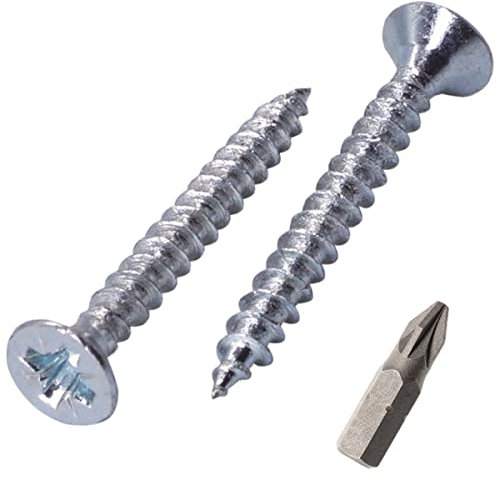 SKIR'CO Confezione da 400 viti in acciaio zincato, 3,5 x 35 mm, testa svasata Pozidriv, viti per truciolare, filettatura completa (400, 3,5 x 35 mm)