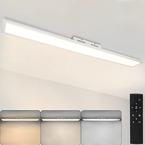 CBJKTX LED Panel Deckenleuchte Dimmbar Deckenlampe Flach 120x15CM mit Fernbedienung 42W Weiß Deckenpanel Lang Modern Bürolampe Rechteckig Tageslichtlampe für Büro Küche Wohnzimmer Schlafzimmer