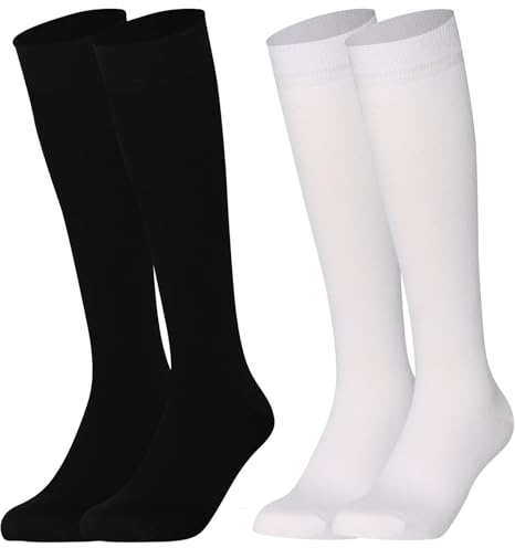 Mysocks Knähöga strumpor för kvinnor och män - Mjuk kammad bomull långa strumpor - damer flickor knälånga knästrumpor, 2 par svart/vit, 42-44 EU