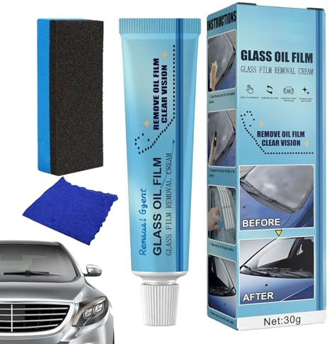 GIMOCOOL Autoglasreinigung Paste, Glas Öl Film Entfernen Paste,Spiegelölfilmentferner mit Schwamm, Handtuch, Universal Car Glass Polishing Entfette Ölfilm Reiniger für Spiegel, Fensterglas