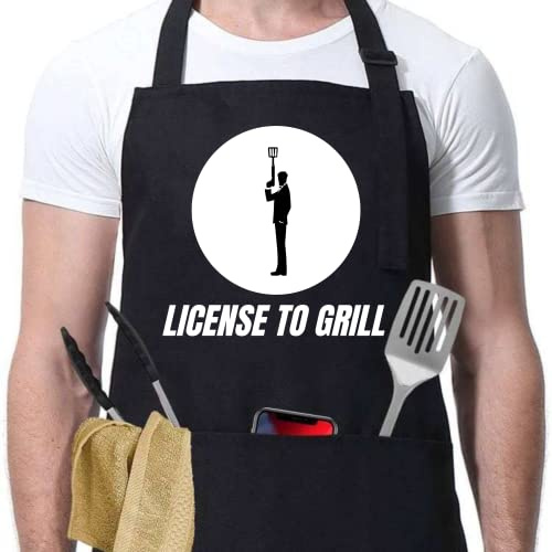HahaHome Lustige Schürzen für Männer – Herrenschürze, Vaterschürze für die Küche mit Taschen, Grillschürzen, Geburtstagsgeschenke für Papa, Schwarz, Einheitsgröße