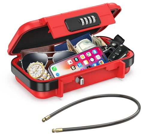 AMIR Portable Safe Box, Combination Security Case LockBox with Code, Waterproof Anti-Theft Mini Travel Safe Box with Removable Chain, Portable Lock Box for Travel,Dorm,Beach,Hotel,Car,Home,Office