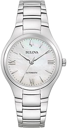 Bulova Ladies' Classic 3-Hand Automatic Stainless Steel Watch, Mother-of-Pearl Dial, Silver