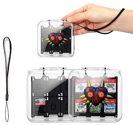DLseego Custodia per Schede di Gioco per Switch/Switch OLED,Trasparente Guscio Rigido Portatile Portaoggetti con 12 Slot per Giochi e 2 Slot per Schede SD,Punta Gialla
