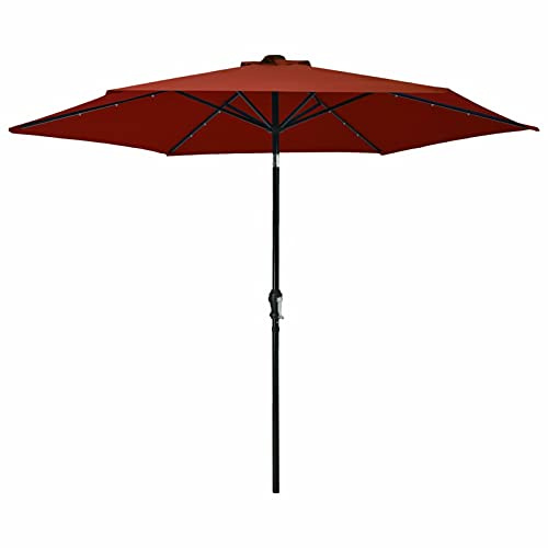 Homgoday Ombrellone da Esterni con LED e Palo Acciaio 300 cm Terracotta, Ombrellone da Giardino Spiaggia, Pesca Esterno Antivento Portabile per Balcone Terrazzo Esterno Piscina