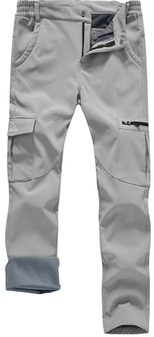 Rdruko Wasserdichte Softshell-Hose für Damen, Winter, warm, mit Fleece gefüttert, lässige Cargohose für Spaziergänge, Wandern, Skifahren, Outdoor-Arbeit, hellgrau, M