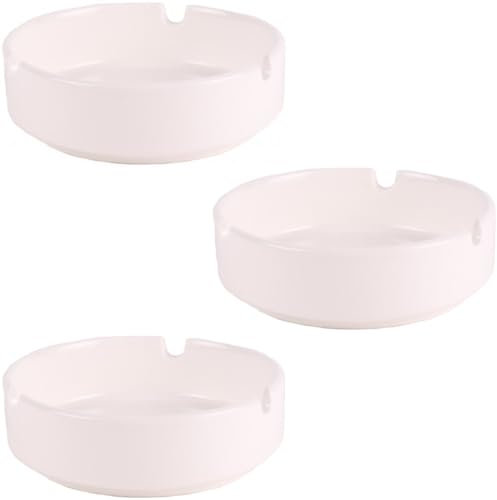 marion10020 Porzellan Aschenbecher Aschen-Becher Ascher, klassisches rundes Design, Ø ca. 10 cm, weiß, 3er-Set