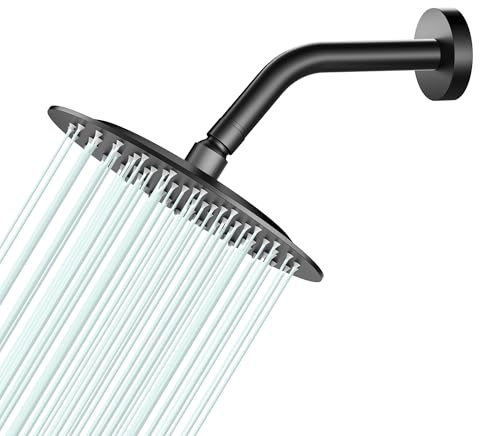 AULEEND Rain Shower Head, Work with Any Decorative Style，All Metal Rainfall Shower Head (Matte Black, 8 Inch)