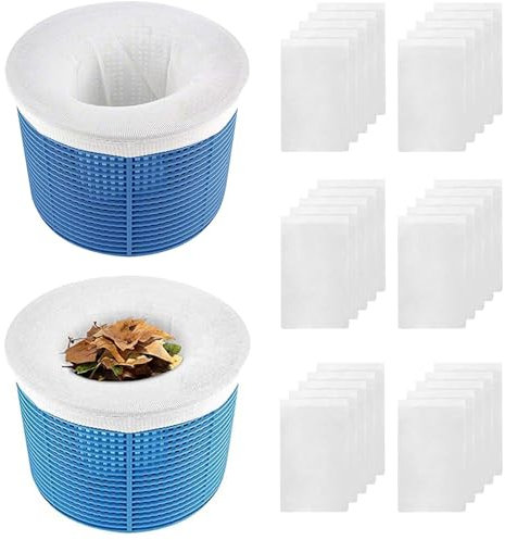 FINEVERNEK 30 Filtre Skimmer Piscine, Chaussettes de Skimmer, Chaussettes de Skimmer de Piscine pour Panier Piscine, Pool Skimmer Socks Nylon Élastique pour Attraper Les Feuilles, Cheveux (Blanc)