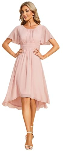 Ever-Pretty Robe de Cocktail Soirée Femme Col Rond Manches Courtes Mousseline EG02053