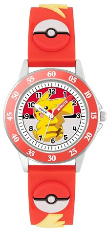 Peers Hardy Pokemon Kids Time Teacher - Pulsera de Silicona 3D en Rojo para Aprender a Decir Hora POK9074