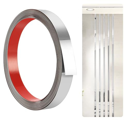 5Meter Zierleisten Deckenleisten Selbstklebend Stuckleisten Edelstahl Dekorleisten Spiegelstreifen Selbstklebend Wandleiste für Toilette, Fliesenrand, Wandecke, Fußleiste, Boden (20mm) (Silber)