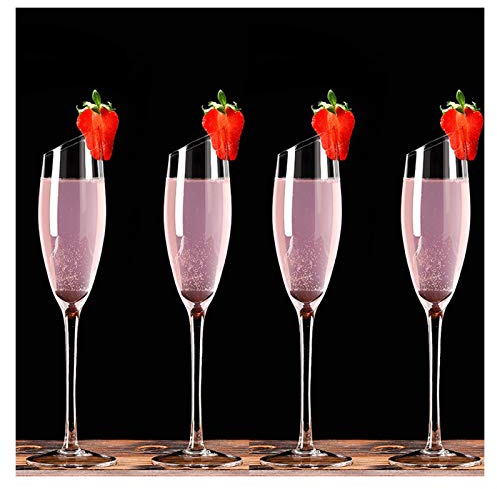 Bicchieri Champagne Bicchiere for uso domestico Bicchiere da champagne Bocca obliqua Calice da vino rosso Bicchiere da vino dolce frizzante creativo-4 pezzi-165 ml, Trasparente. Bicchiere di Champagne