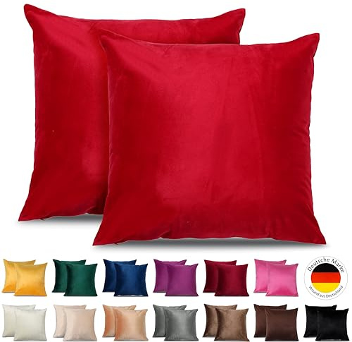 Emilie-Textil 2er Set SAMT Kissenbezug, Decorative Kissenhülle, Sofakissenbezug mit Verstecktem Reißverschluss, 14, Größen 40X40 / 45X45 / 50X50cm (2, Rot, 40X40)