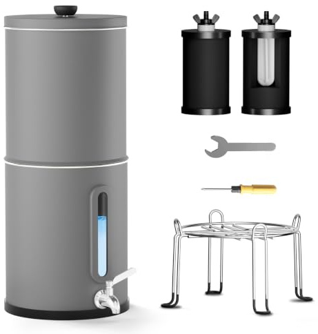 Joypur 8,5 L Système de filtration d'eau par gravité avec indicateur de niveau d'eau - Filtre à eau par gravité potable, Gris