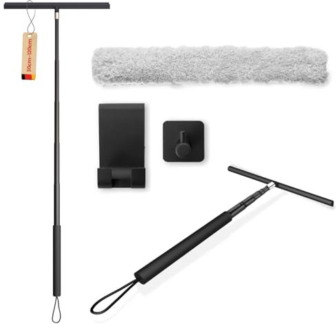 LORESJOY Rasqueta Limpiacristales para Ducha, 120 cm Retráctil Rasqueta de Ducha, Limpiacristales para Ducha de Silicona con Soporte, Rasqueta para Baño, Cristal, Puerta de Ducha (Negro)