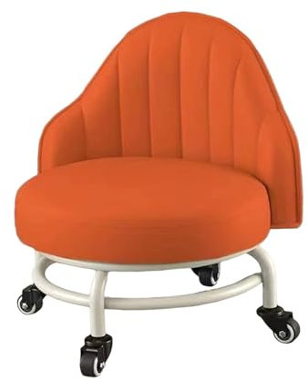 FytStycale Niedriger Rollhocker, Pediküre Hocker mit Rädern, Rollsitz für Make Up, Kurzer Hocker, Flaschenzug Hocker für Das Fitnessstudio zu Hause, Den Friseurs, Orange
