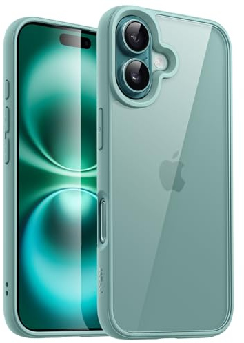 JETech Funda para iPhone 16 6,1 Pulgadas, Carcasa Antigolpes, Marco de TPU Mate Color Sólido, Anti-Arañazos Respaldo Transparente (Azul Verde)