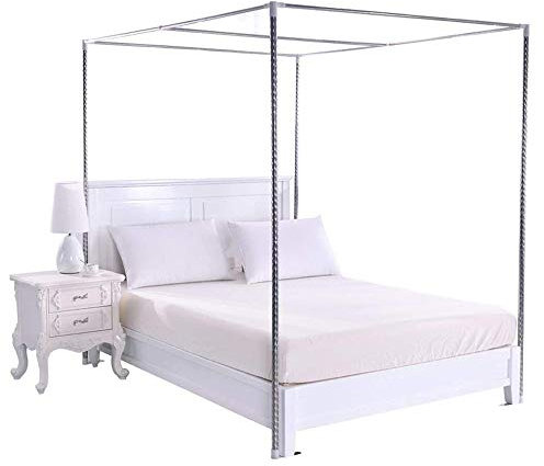 Edelstahl-Moskitonetz, Baldachin, Rahmen, 4 Ecken, Bettvorhang, Pfostenhalterung für Bett, Silber, 22 mm, 2,2 m Bett