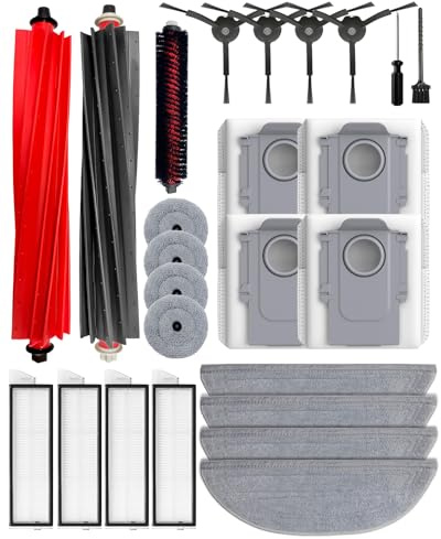 iRobacc S8 MaxV Ultra Accessoires pour Roborock S8 MaxV Ultra/S8 Max Ultra,25 Pièces, 2 Brosses Principales 4 Filtres HEPA 4 Serpillières 4 Serpillières Latérales 4 Sacs 4 Brosses latérales