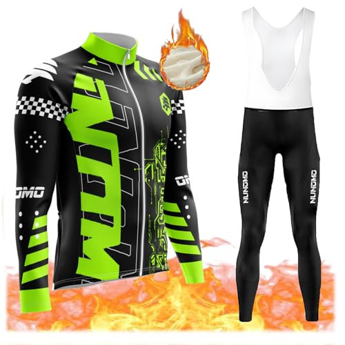 Radtrikot Set Langarm Herren Thermische Fleece Winter Fahrradbekleidung Radsportanzüge Fahrradtrikot mit Thermofleecefutter Fahrradhose mit Sitzpolster + 9D Gel fürFahrradhose (Type-3,L)