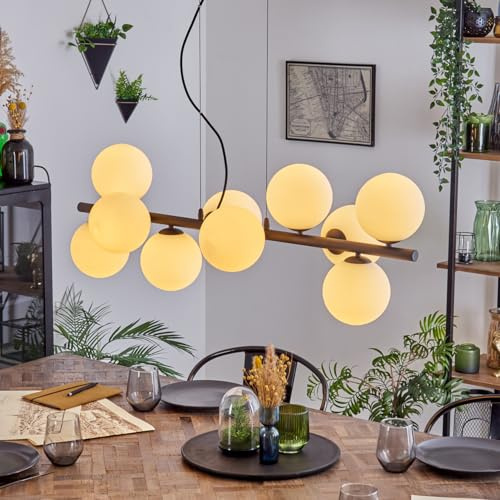 HOFSTEIN Pendelleuchte Gastor, 10-flammige Hängelampe aus Metall/Glas in Schwarz/Weiß, Hängeleuchte im Retro/Vintage-Design mit Glasschirmen, Höhe max. 146 cm, E14, Esszimmer, Wohnzimmer, Küche