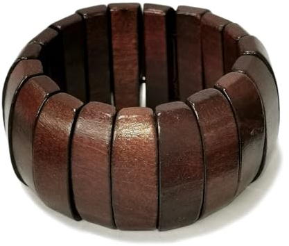 Joiigaem Multicolored Wooden Beads Stretch Bracelet, Wide Chunky Bangle, Elastic Wristband (Brown)