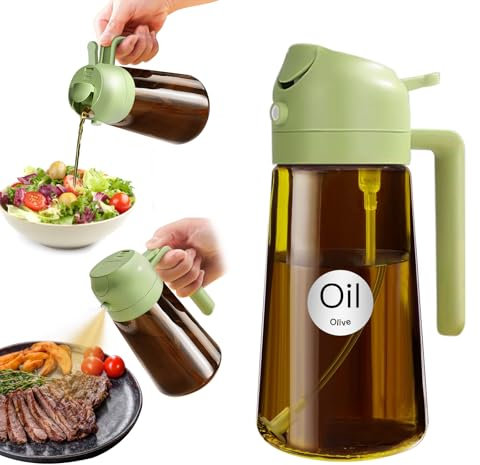 YARRAMATE Dispensador de Aceite de Oliva Juego con Scuro Protezione Dalla Luce, 470ml 2 en 1 Spray de Cocina, Ámbar Pulverizador de Aceite de Calidad Alimentaria para Cocina (Verde)