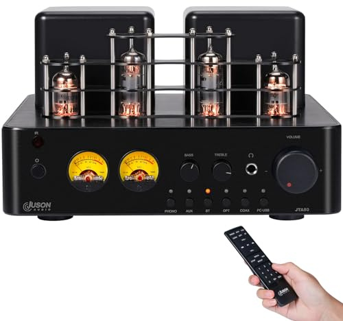 Juson Audio JTA50 Einsteiger HiFi Röhrenverstärker mit Cinch, AUX, Phono, optischen Eingängen, USB und Subwoofer Ausgang 2.1CH Ampde