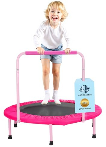 VEVOR Mini Trampoline Pliable pour Enfant, 955 x 750 mm, Fitness rebounder pour Tout-Petits avec poignée, Cadeau d'anniversaire pour Enfants de 3 Ans et Plus, garçons et Filles pour s'amuser, Rose