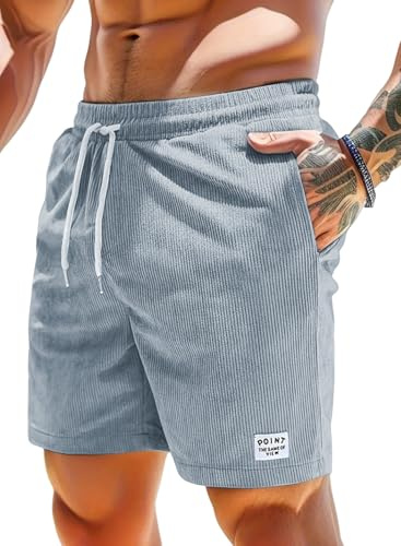 Decorie Kurze Hose Herren Sommer Shorts Herren Baumwolle Corduroy Cargo Shorts Stretch Elastischem Bund Mit Taschen (Hellgrau,M)