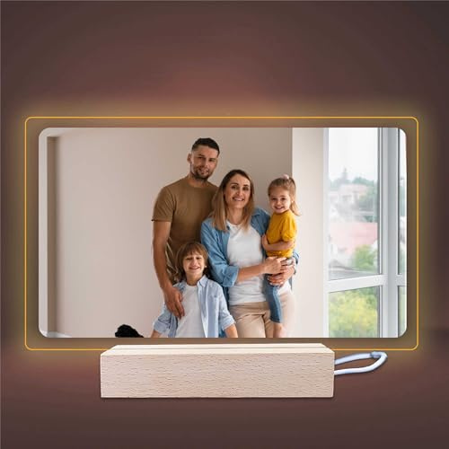 INDIGOS UG - LED Lampe personalisiert - Nachttischlampe - quer - personalisierte Lampe - mit Foto & Wunschtext - personalisierte Geschenke - Acrylglas 14x12 cm - optionale Lampe warmweiss