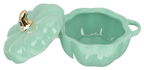 TENGJUN Sopera de cerámica para estofado, Cuenco de Postre, Cuenco de Porcelana con Forma de Calabaza, Cuenco para Sopa con asa y Tapa para la Cocina del hogar, Fiesta de Halloween