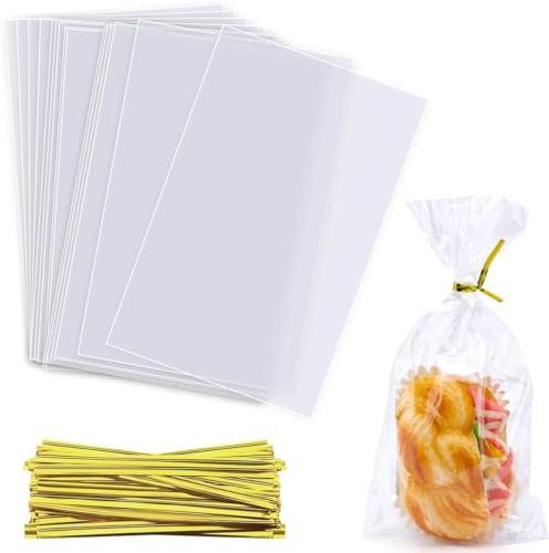 Cellophantüten,Transparent kekstüten 18cm x 25cm (7x10in), Geschenktüten aus Plastik, transparente Zellophantüten mit Kabelbinder, große transparente Tüten zum Verpacken von Partygeschenken