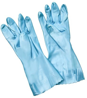 BrightGlow Haushaltshandschuhe Gummi-Reinigungshandschuhe Gummihandschuhe mit Innenfutter aus Baumwolle Gartenhandschuhe Wasserdicht Geschirrspülhandschuhe Blau(Kurzer Stil)#24 Einheitsgröße