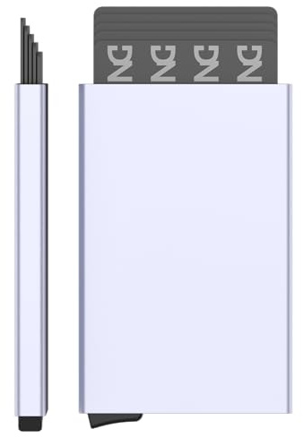 DarNova Kartenhalter aus Metall, RFID-Schutz, automatisches Kartenetui, Aluminium, robust, für Damen und Herren, minimalistisch, für Karten, Ausweis und Dokumente, elegantes Design, silber, 9,5 x 6