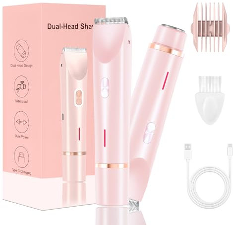 Rasoio da donna, 2 in 1, per donne, uso umido e asciutto, per donne IPX7, serdicht con ricarica USB per gambe, braccia, ascelle e zona bikini (rosa)