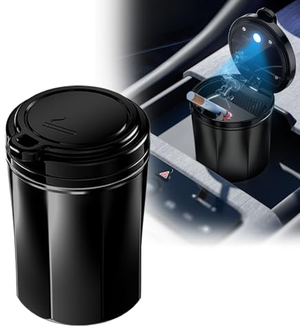 Tmengdao Smokeless Ashtray for Car - Stainless Steel Inner Liner, Portable Cup Holder Ashtray with Lid, Odor-Proof & LED Light, Multifunctional Desktop Bin for Cigarettes, Snack Waste, Office, Home