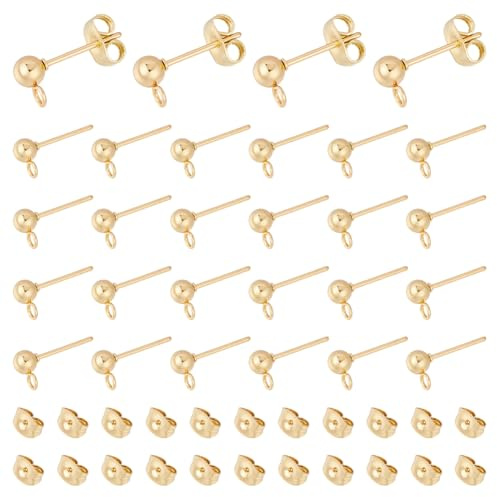 UNICRAFTALE 30 st äkta 24K guldpläterade stiftörhängesfynd 15 x 7 mm gyllene boll stiftörhängen med öronmuttrar och ögla örhänge fynd örhängen komponent för gör-det-själv-smyckestillverkning