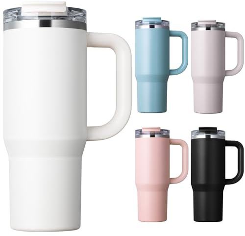 Homealexa 900ml Thermobecher to Go, Isolierbecher aus 304 Edelstahl, Doppelwandig Vakuumisoliert, Trinkbecher mit Deckel und Strohhalm, Perfekt für Kaffee, Tee und Kaltgetränke unterwegs