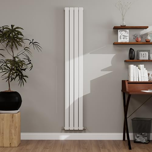 White Designer Radiator Vertical 1800×272mm Single Flat Panel - Wall/Floor Mounted for Modern Multi-Scene & Central Heating 2063 BTU