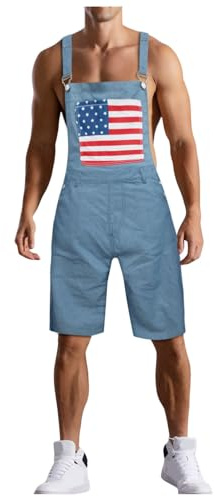 Salopette da uomo con bandiera americana stampa bandiera americana pantaloncini pagliaccetti cinghie regolabili tute da lavoro salopette tute pantaloncini con bretelle hot pants