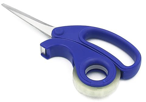 Forbici Multiuso con Dispenser Nastro Adesivo Integrato, Lame Resistenti di Alta Precisione, Impugnatura Ergonomica Antiscivolo, Ideale per Ufficio Casa Scuola Artigianato