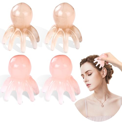 DAWZMR 4 PCS Octopus Head Massager Scalp, Hair Spa Massage Tools, Manual Acupressure Tool with 8 Flexible Nodes