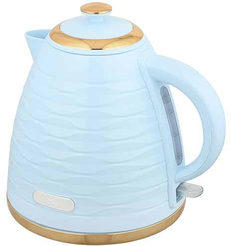 HOMCOM Electric Kettle 1.7L, Fast Boil, 3kW Cordless Water Kettle with Removable Washable Anti-scale Filter, UK Otter Thermostat, Auto Shut-off, 360° Swivel, BPA Free, Light Blue Water Ripple Texture