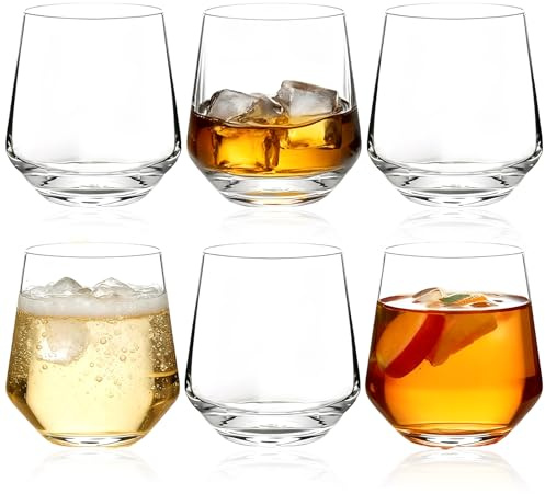KIXINY Set of 6 Glass Cup, 410ml Handleless Glass, Used for Water, Juice, and Other Beverages, Elegant Design, Modern Series, Ideal Choice for Home, Restaurant, and Party, Dishwasher Washable, Clear
