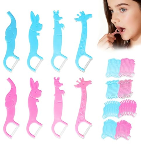 ARYIMYDP 80 Pezzi Filo Interdentale per Bambini, Filo Interdentale con Manico Antiscivolo e Design Animale, Colori Vari per Migliore Pulizia, Filo Piatto e Morbido, Ideale per Igiene Orale dei Bambini